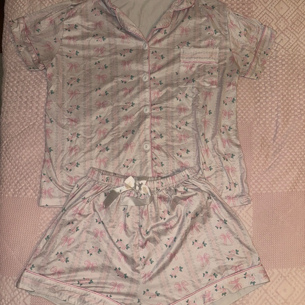 Pink Bow Print Pajama Set